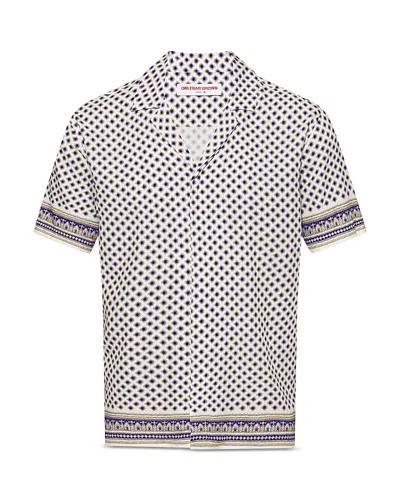Orlebar Brown Maitan Solmio Geo Print Button Down Camp Shirt In White Sand