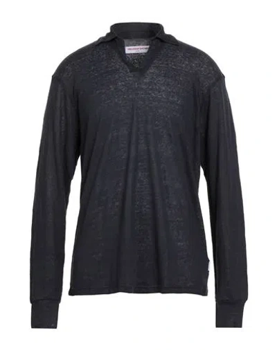 Orlebar Brown Man Polo Shirt Midnight Blue Size L Linen