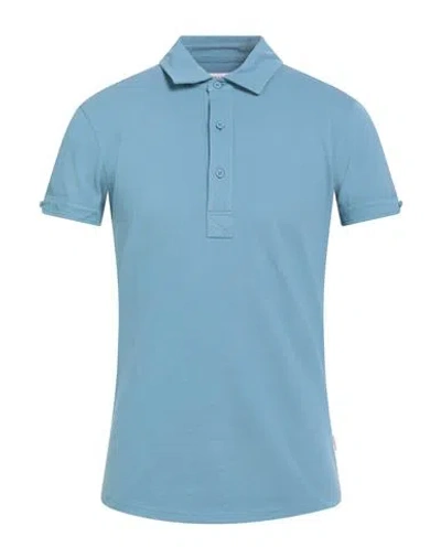 Orlebar Brown Man Polo Shirt Slate Blue Size M Cotton