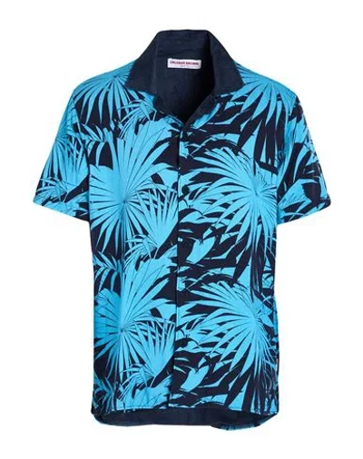Orlebar Brown Man Shirt Azure Size L Viscose, Linen In Blue