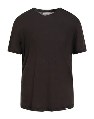 Orlebar Brown Man T-shirt Chocolate Brown Size Xxl Linen In Black