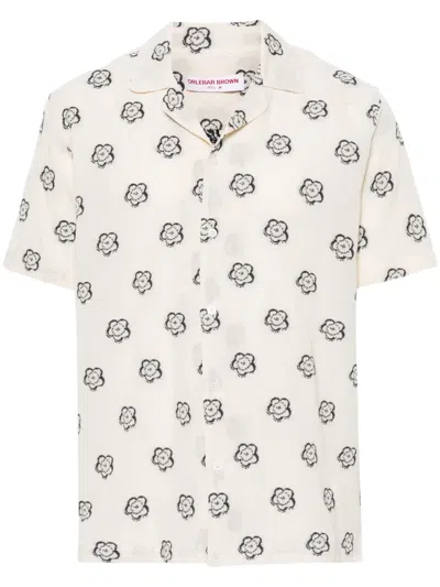 Orlebar Brown Marne Floral Embroidery Shirt In White