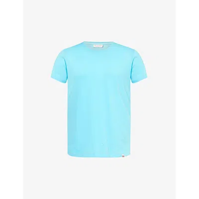 Orlebar Brown Mens Aqua Blue Logo-tab Regular-fit Cotton-jersey T-shirt