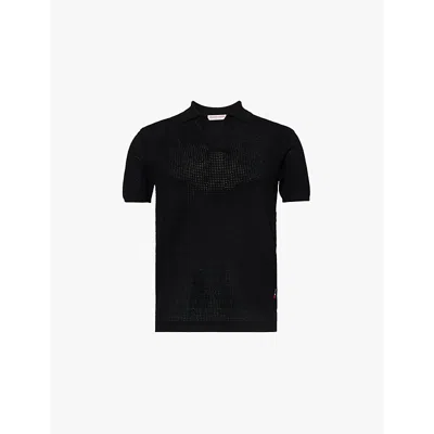 Orlebar Brown Mens Black Roddy Relaxed-fit Knitted Polo Shirt