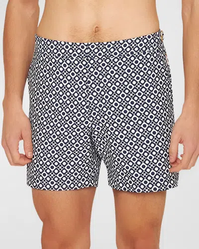 Orlebar Brown Men's Bulldog Domi Jacquard Swim Shorts In Night Iris/wh