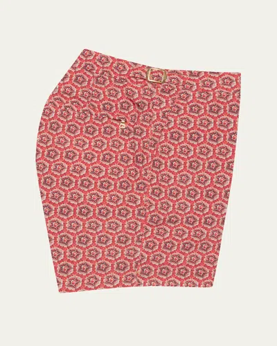Orlebar Brown Men's Bulldog Micro Rose Print Swim Shorts In Firestone