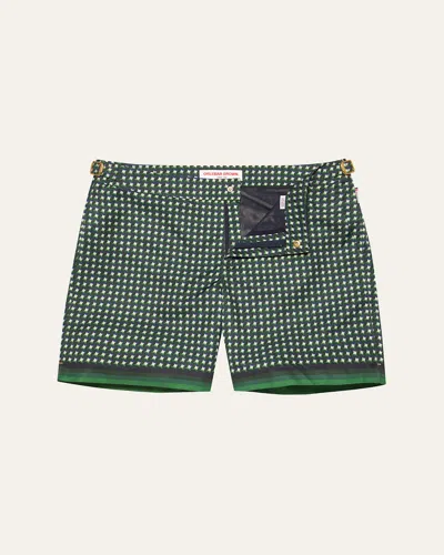 Orlebar Brown Men's Bulldog Piscina Stripe Geo Swim Shorts In Agave Green