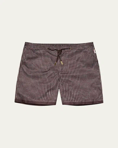 Orlebar Brown Men's Bulldog Tiescape Drawstring Swim Shorts In Truffle/light Sky