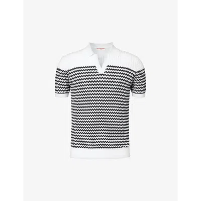Orlebar Brown Canet Stripe Cotton-knitted Polo Shirt In Cloud/ink