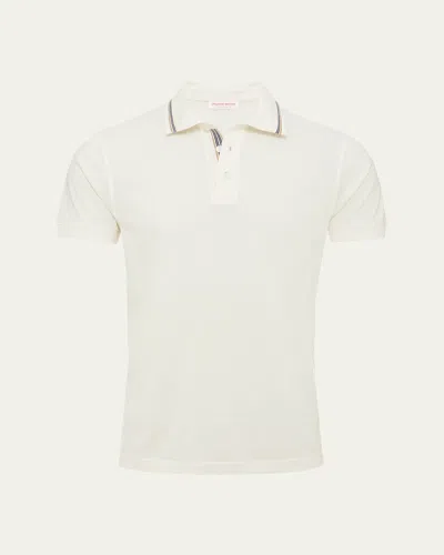 Orlebar Brown Men's Dominic Ribbon Tipping Polo Shirt In White Sand