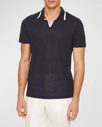 Orlebar Brown Men's Felix Linen Pique Polo Shirt In Night Iris