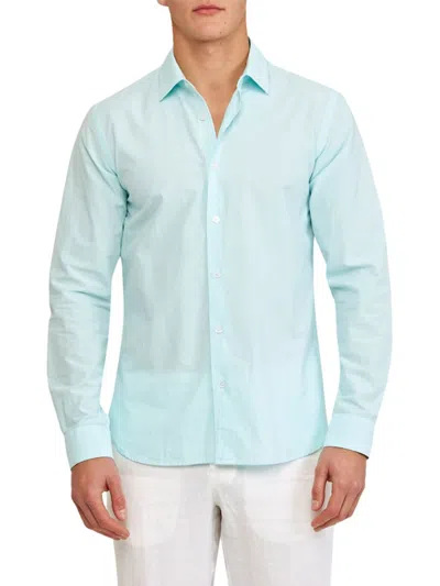 Orlebar Brown Mens Aqua Blue/white Giles Long-sleeve Linen Shirt In Clear Sky White