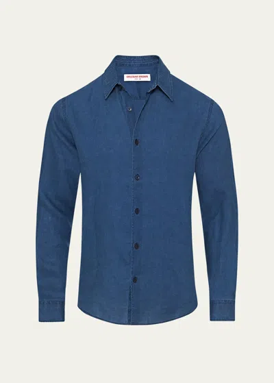 Orlebar Brown Men's Giles Lightweight Linen Sport Shirt In Deep Indigo