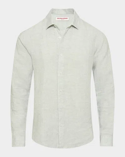 Orlebar Brown Men's Giles Linen Sport Shirt In White Jade/white