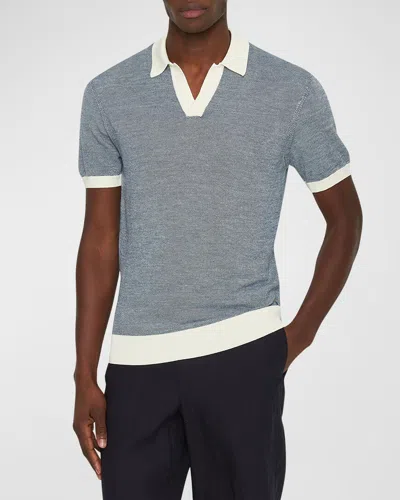 Orlebar Brown Men's Horton Contrast Knit Polo Shirt In Dark Aquamarine/w
