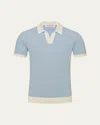 Orlebar Brown Horton Tailored Fit Contrast Texture Merino Polo Shirt In River Blue-white Sand In River Blue/w