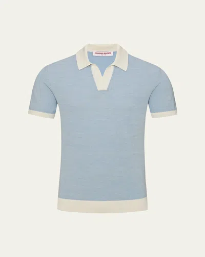 Orlebar Brown Horton Tailored Fit Contrast Texture Merino Polo Shirt In River Blue-white Sand