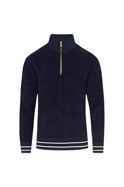 Orlebar Brown Men's Isar Racking Half Zip Sweatshirt In Navy In Black