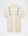 Orlebar Brown Maitan Anthinos Embroidered Cotton-jacquard Shirt In White Sand