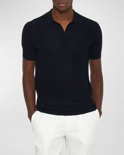 Orlebar Brown Roddy Open Mesh Stitch Polo In Night Iris