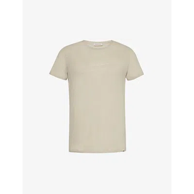 Orlebar Brown Mens Pebble Brand-tab Round-neck Linen T-shirt