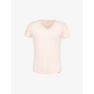 Orlebar Brown Mens Pink Sand Logo-tab Regular-fit Cotton-jersey T-shirt