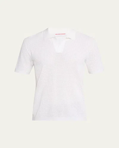 Orlebar Brown Men's Roddy Mesh Stitch Polo Shirt In White