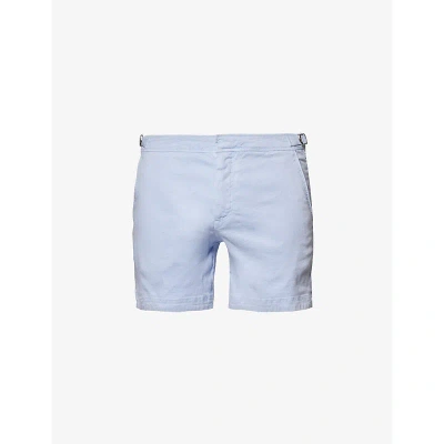 Orlebar Brown Mens Soft Blue Buckled-waist Straight-leg Linen-blend Shorts