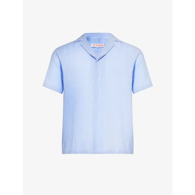 Orlebar Brown Mens Soft Blue Maitan Split-hem Regular-fit Linen Shirt