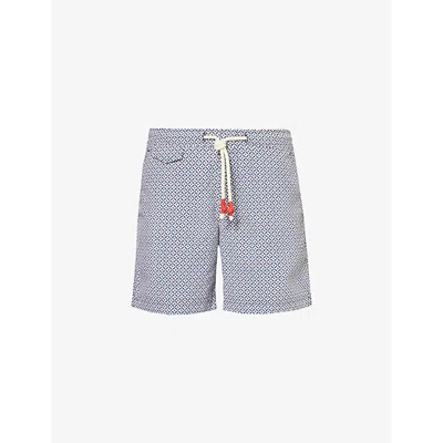 Orlebar Brown Standard Geometric-print Swim Shorts In Springfield Blue/white