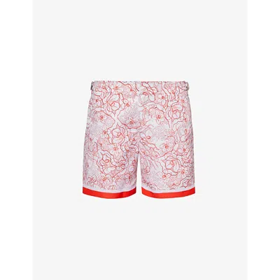 Orlebar Brown Bulldog Floral-print Recycled-polyester Swim Shorts In Summer Red/white Sand