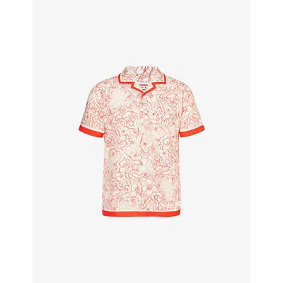 Orlebar Brown Hibbert Floral-print Regular-fit Woven Shirt In Summer Red/white Sand