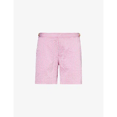 Orlebar Brown Bulldog Stripe-print Regular-fit Stretch-woven Shorts In White/seashell Pink