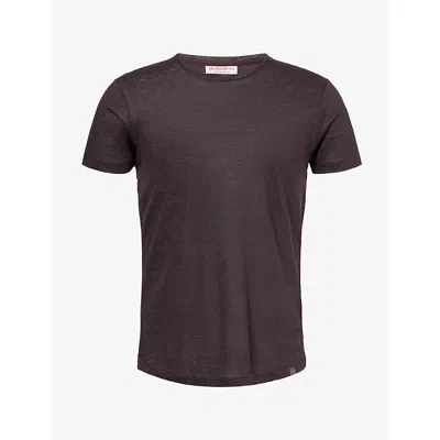 Orlebar Brown Mens Brand-tab Short-sleeve Linen T-shirt Espresso In Brown