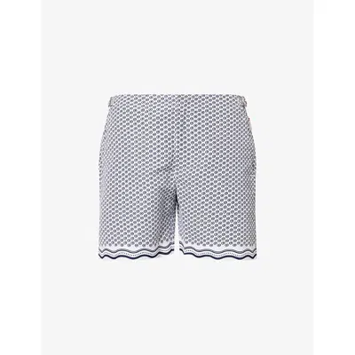 Orlebar Brown Mens Bulldog Printed Swim Shorts White Sand/night Iris