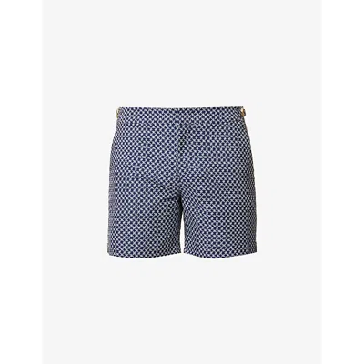 Orlebar Brown Bulldog Waist-adjuster Patterned Swim Shorts In Blue