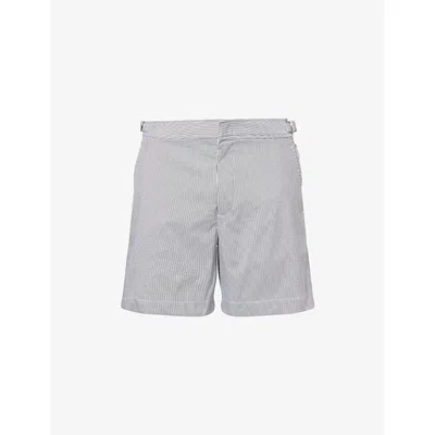 Orlebar Brown Mens  Bulldog Seersuck Striped Woven Swim Shorts In Charcoal/white Stripe