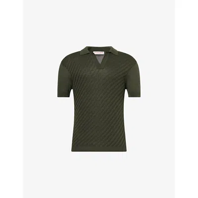 Orlebar Brown Mens Dark Herbal Green Horton 2-tone Jacquard Silk And Cotton Polo Shirt Xl