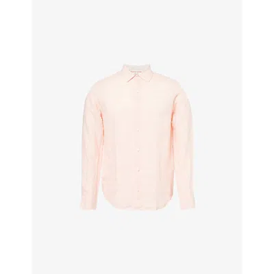Orlebar Brown Mens  Giles Long-sleeve Linen Shirt In Ember/white