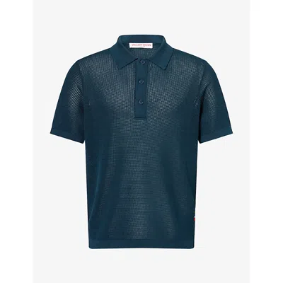 Orlebar Brown Mens Keeling Knitted Cotton-blend Polo Shirt Lario Green In Blue