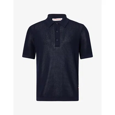 Orlebar Brown Mens Keeling Knitted Cotton-blend Polo Shirt Night Iris Xl In Black