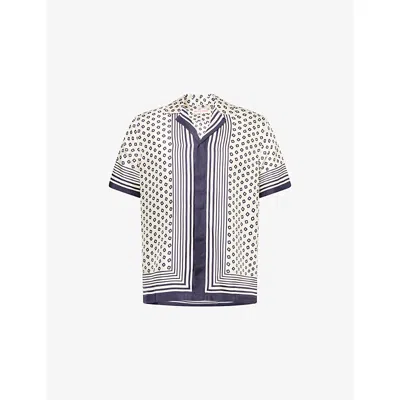 Orlebar Brown Mens Latte/night Iris Maitan Graphic-print Silk Shirt