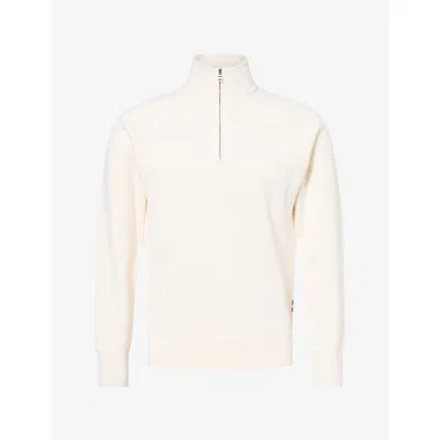 Orlebar Brown Mens Lennard Half-zip Ribbed Merino-wool Jumper Cashew Xl In Yellow