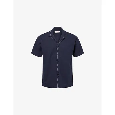 Orlebar Brown Mens Maitan Embroidered Cotton Shirt Night Iris