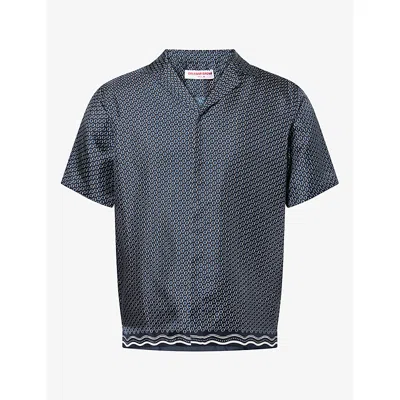 Orlebar Brown Mens Maitan Graphic-pattern Silk Shirt Night Iris In Gray
