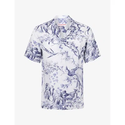 Orlebar Brown Mens Maitan Nature-print Linen Shirt Aero Blue Xxxl In White
