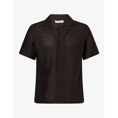 Orlebar Brown Mens Maitan Open-weave Cotton Shirt Espresso In Black