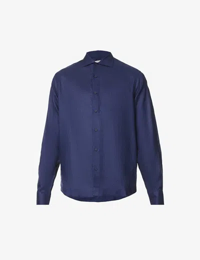 Orlebar Brown Giles Brand-tab Regular-fit Linen Shirt In Navy