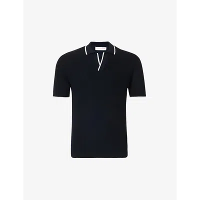 Orlebar Brown Mens Navy Horton Contrast-stripe Knitted Wool Polo Shirt