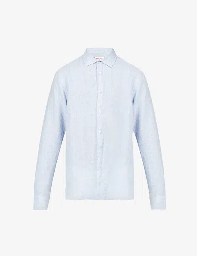 Orlebar Brown Mens Navy White Giles Relaxed-fit Linen Shirt